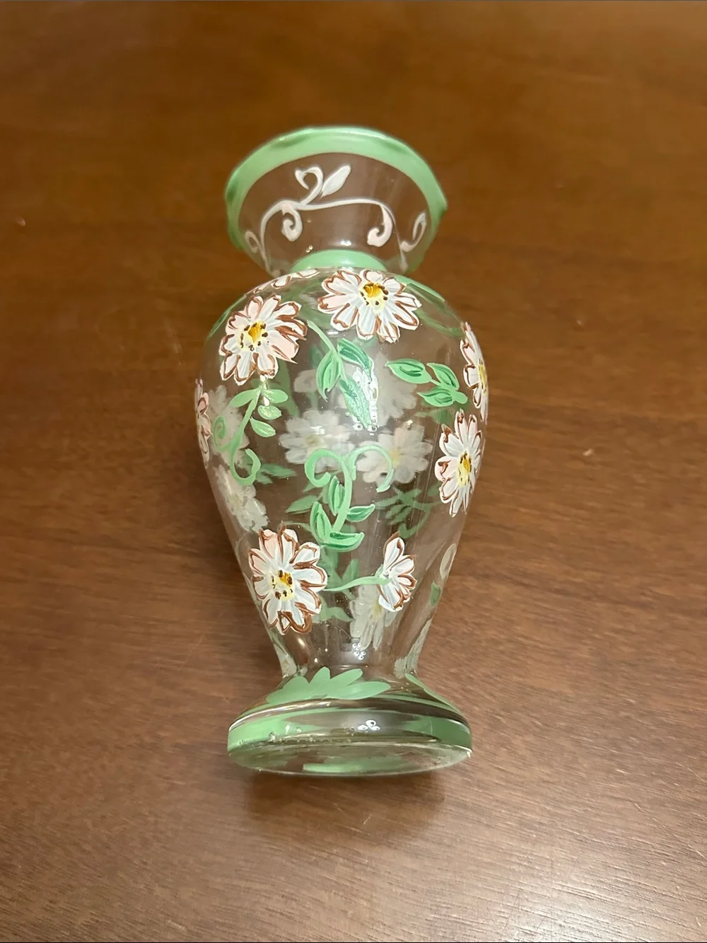 Tracy Porter Hand-Painted Floral Bud Glass Vase Green Pink